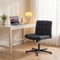 HOMCOM Armless Office Chair, Cross Legged Linen Computer Desk Vanity Chair with Wide Seat, Rocking Function, Black(m-9)