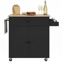 HOMCOM Kitchen Island with Drop Leaf, Rolling Kitchen Storage Trolley on Wheels with Drawer, Spice Rack and Towel Rack, Black(m-14)