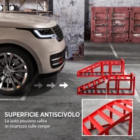 HOMCOM Set di 2 Rampe per Auto in Acciaio, Antiscivolo, per Manutenzione e Riparazione Veicoli, Ideali per Garage, Casa, Officina, Rosso(m-6)