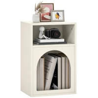 HOMCOM Table de chevet, table de nuit avec compartiments ouverts, design arqué, 40 x 30 x 60 cm, crème(m-11)