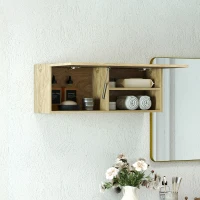 HOMCOM Mobiletto Bagno Pensile con Anta a Ribalta e Ripiani, 80x25x30 cm, Legno Naturale(m-2)