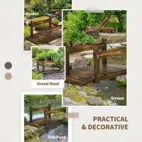 Outsunny 5FT Wooden Garden Bridge with Planters on Safety Railings, Stained Finish Arc Footbridge for Pond Backyard Stream(m-6)