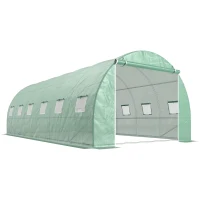 Outsunny Invernadero de Túnel con 12 Ventanas Puerta Invernadero de Huerto para Cultivos Plantas Verduras Flores Verde(m-11)