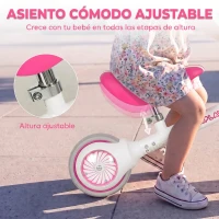 AIYAPLAY Bicicleta sin Pedales Limitado a 135° Asiento Ajustable Ruedas Traseras con Luces para Niños y Niñas de 1 a 2 Años Rosa(m-6)