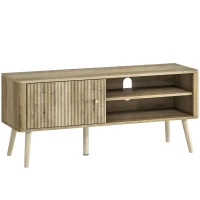 HOMCOM Mesa de TV con Puerta Estante Ajustable Compartimentos Abiertos y Orificio para Televisión hasta 55 Pulgadas Roble(m-1)