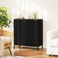 HOMCOM Aparador de Cocina Moderno Aparador para Salón con 2 Puertas Estante Ajustable y Base Elevada 80x40x90 cm Negro(m-8)