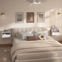 HOMCOM Juego de 2 Mesitas de Noche Flotantes con Estación de Carga Cajón Estante Abierto 40x29x29 cm Blanco(m-9)