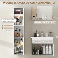 kleankin Conjunto de Muebles de Baño de Pared 4 Piezas Incluye Espejo Armario con Lavabo Cerámico y Columna de Baño Blanco(m-6)