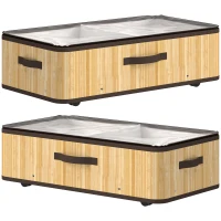 HOMCOM Juego de 2 Cajas de Almacenaje Bajo Cama con Ruedas 60L Tapa Transparente y Asa Marco Metálico 78,5x43x23 cm Natural(m-1)