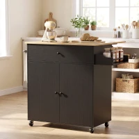 HOMCOM Kitchen Island with Drop Leaf, Rolling Kitchen Storage Trolley on Wheels with Drawer, Spice Rack and Towel Rack, Black(m-2)