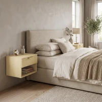 HOMCOM Floating Nightstands Set of 2, Modern Wall-Mounted Bedside Tables with Fluted Drawer and Open Shelf for Bedroom, Oak(m-9)