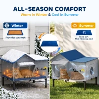 PawHut Heated Cat House Weatherproof w/ Heating Pad, Elevated Base, Escape Door, Cat Winter Shelter for Stray, Barn Cats(m-6)