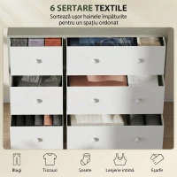 HOMCOM Comodă cu 6 sertare pliabile cu mânere duble, din lemn, oțel și material textil, 114x30x70 cm, alb și gri(m-4)