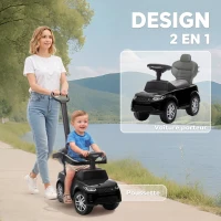 AIYAPLAY Porteur enfants Land Rover Discovery sous licence, porteur voiture à pousser avec poignée amovible, 84x40x94,5cm, noir(m-4)