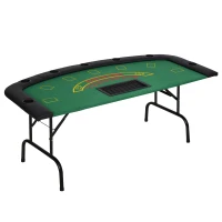HOMCOM Poker Table, 7-Player Folding Blackjack Table with Chip Tray, Cup Holders, Padded Rails, 182 x 91 x 75 cm, Green(m-11)
