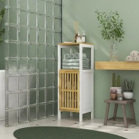 HOMCOM Bamboo-Blend Retro Cut-Out Bathroom Storage Unit, with Cupboard(m-10)