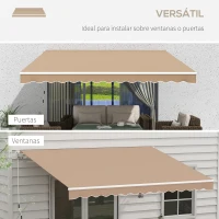 Outsunny Toldo para Balcón 350x250 cm con Manivela de Metal Impermeable y Anti-UV para Jardín Terraza Ventanas Marrón(m-5)