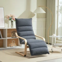 HOMCOM Curved Wooden Accent Chair, with Adjustable Footrest - Drak Grey(m-10)
