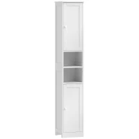 HOMCOM Dulap înalt pentru baie, mobilier de depozitare cu 2 uși, 2 compartimente deschise, poliță reglabilă, alb(m-1)