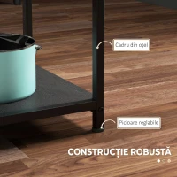 HOMCOM Masă de Dining pentru 4-6 Persoane cu 2 Rafturi Integrate, din Oțel și MDF, Ø100x76 cm, Negru și Maro(m-6)