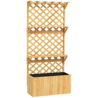Outsunny 52L Wooden Planter, with Trellis and Shelves - Natural Finish(m-1)