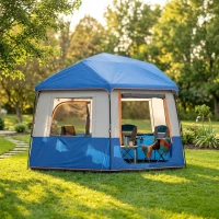 Outsunny Cabin Tent Easy Setup 3000mm Waterproof Camping Tent 4 Person with Carrying Bag Blue(m-14)