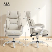 HOMCOM Silla de Escritorio Reclinable con Masaje Vibratorio de 6 Puntos Calor Lumbar Reposacabezas Ajustable Reposapiés Crema(m-3)