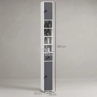 kleankin 180cm Slim Bathroom Cabinet, with Drawer, Shelves and Cupboards - Grey(m-3)