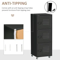 HOMCOM Rolling Storage Cabinet 3-Tier Mobile File Cabinet with Wheels & Metal Doors for Home Office, Living Room, Black(m-7)