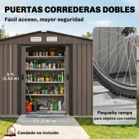 Outsunny Cobertizo de Jardín 4,9 m² 277x195x192 cm con 2 Puertas Corredizas Techo Inclinado y 4 Ventanas Marrón(m-5)