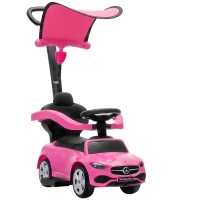 AIYAPLAY 3 in 1 Licensed Benz Ride on Push Car with Handle, Canopy, Guardrails, Horn, Music, Storage for 12-36 Months, Pink(m-1)