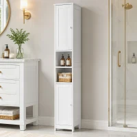 HOMCOM Dulap înalt pentru baie, mobilier de depozitare cu 2 uși, 2 compartimente deschise, poliță reglabilă, alb(m-6)