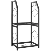 Outsunny Portalegna da Esterno e Interno a 2 Livelli con 3 Ganci Laterali in Acciaio, 41x30x81 cm, Nero(m-1)