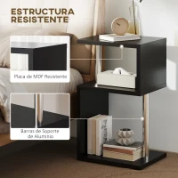 HOMCOM Mesa Auxiliar con Luz LED de 3 Niveles con Estantes y Estructura de Aluminio para Salón Dormitorio 44x38x75 cm Negro(m-8)