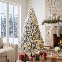 HOMCOM Árbol de Navidad Nevado con 240 Luces LED Blanco Cálido 200 cm 850 Ramas Ignífugas Abatibles Base Metálica Plegable(m-10)