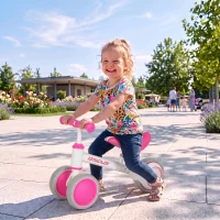 AIYAPLAY Bicicleta sin Pedales Limitado a 135° Asiento Ajustable Ruedas Traseras con Luces para Niños y Niñas de 1 a 2 Años Rosa(m-9)