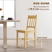 HOMCOM Dining Chairs Set of 2, Kitchen Chair with Slat Back, Pine Wood Structure for Living Room and Dining Room, Natural(m-7)