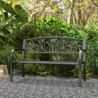 Outsunny Panchina da Giardino in Metallo con Schienale Decorato, 127x60x87cm - Nero(m-8)