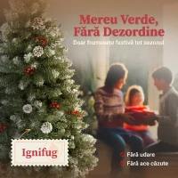 HOMCOM Brad de Crăciun de 150 cm Înălțime pentru Interior cu 398 de Crengi, Conuri și Fructe Roșii, Bază din Metal, Verde(m-4)