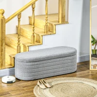 HOMCOM Panca Fondo Letto in Tessuto Teddy con Vano Contenitore, 116x41x40.5cm, Grigio Chiaro(m-10)