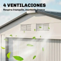 Outsunny Caseta de Jardín 213x130x185 cm Cobertizo Metálico de Exterior para Almacenamiento de Herramientas Blanco(m-8)