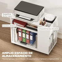 HOMCOM Mueble para Impresora con Ruedas Compartimentos Superiores Estantes Abiertos 70x36x60 cm Blanco(m-4)