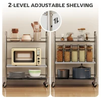 HOMCOM 3 Tier Stainless Steel Kitchen Storage Trolley with Adjustable Shelf - Silver(m-5)