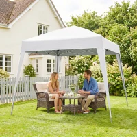 Outsunny Gazebo Pieghevole da Giardino 2.4x2.4m con Struttura in Acciaio e Corde Antivento, Bianco(m-9)