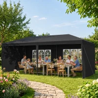 Outsunny 6 x 3 m Party Tent Gazebo - Outdoor Patio Canopy Shelter with Windows and Side Panels, Dark Grey(m-8)