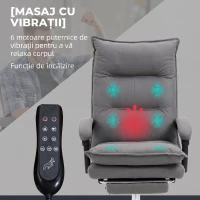 Vinsetto Fotoliu de birou cu masaj și încălzire, înclinabil la 155°, cu suport pentru picioare extensibil, gri(m-4)