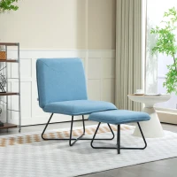 HOMCOM Butaca con Reposapiés Sillón para Lectura con Patas de Acero en Forma de Cruz Azul Claro(m-10)