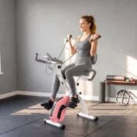 SPORTNOW 4-In-1 Folding Exercise Bike with Resistance Bands, Bluetooth App, 8-Level Magnetic Resistance, LCD Display, Pink(m-9)