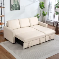 HOMCOM Canapé d'angle convertible modulable avec méridienne réversible, coffre de rangement et 3 coussins de dossier, crème(m-17)