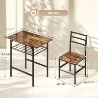 HOMCOM Ensemble table salle à manger avec 2 chaises, table de cuisine avec chaises pour 2 personnes, cadre en métal, marron(m-3)